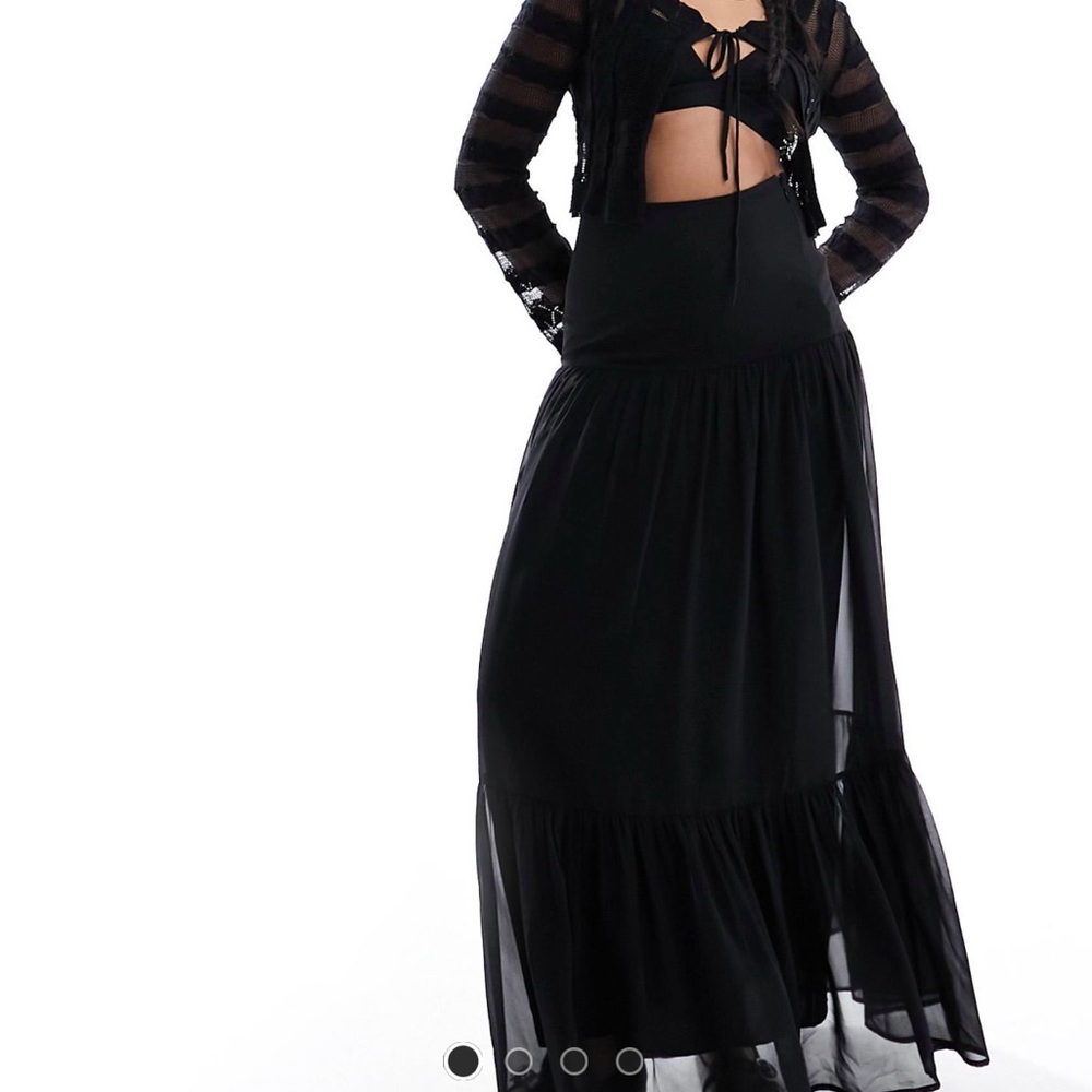 Elegant Black Maxi skirt with Sheer Details